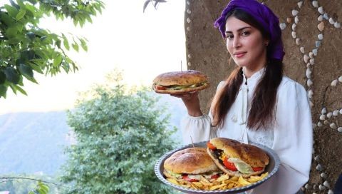 لێنانی هەمبەرگەر لەگەڵ سۆسی قارچک، هەمبەرگر لەگەڵ پەنیر #cooking #fastfood