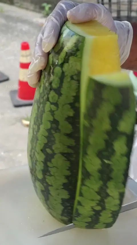 Cutting Amazing Rugby Ball Shaped Yellow Watermelon - Thai Street Food