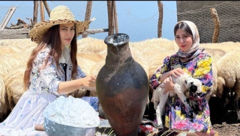 ⁣Oven cooking! Baking bread and grilled chicken in a nomadic village