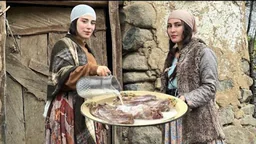 ⁣Cooking flavored muscle with milk in the village of Iran!