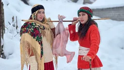 ⁣Cooking turkey with vegetables in the mountainous and snowy village!