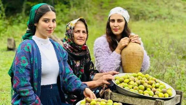 Cooking fig jam in the beautiful landscape of nature