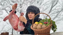 ⁣Perfect and delicious lamb kebab in the snowy weather of the village!