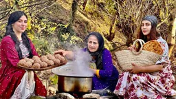 ⁣Daily life in the village꞉ cooking Tabrizi meatballs and serving with Berber bread in the garden!