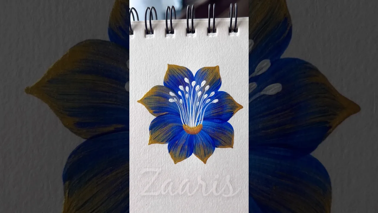 257 💙🫶💯Gorgeous BLUE GOLD flower painting using acrylic paints in matte and metallic 🥰💙👌 #shorts