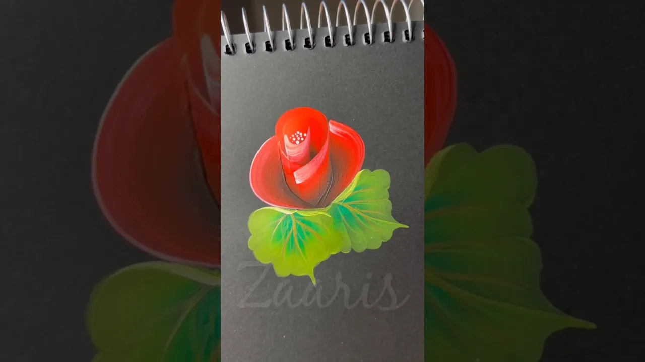 445 ❤️❤️ Attractive RED FLOWER Painting using acrylic paints & Flat brush strokes 🖌️🎨🌹