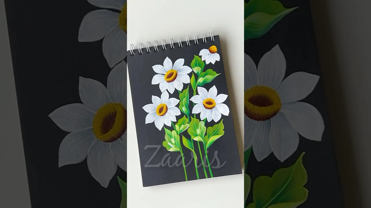 1227 🌼💯✨🎨 Calming beautiful WHITE DAISIES painting, using acrylic paints 🌿🎊🌼🎨🌸🎉🌺✨💖 #shorts