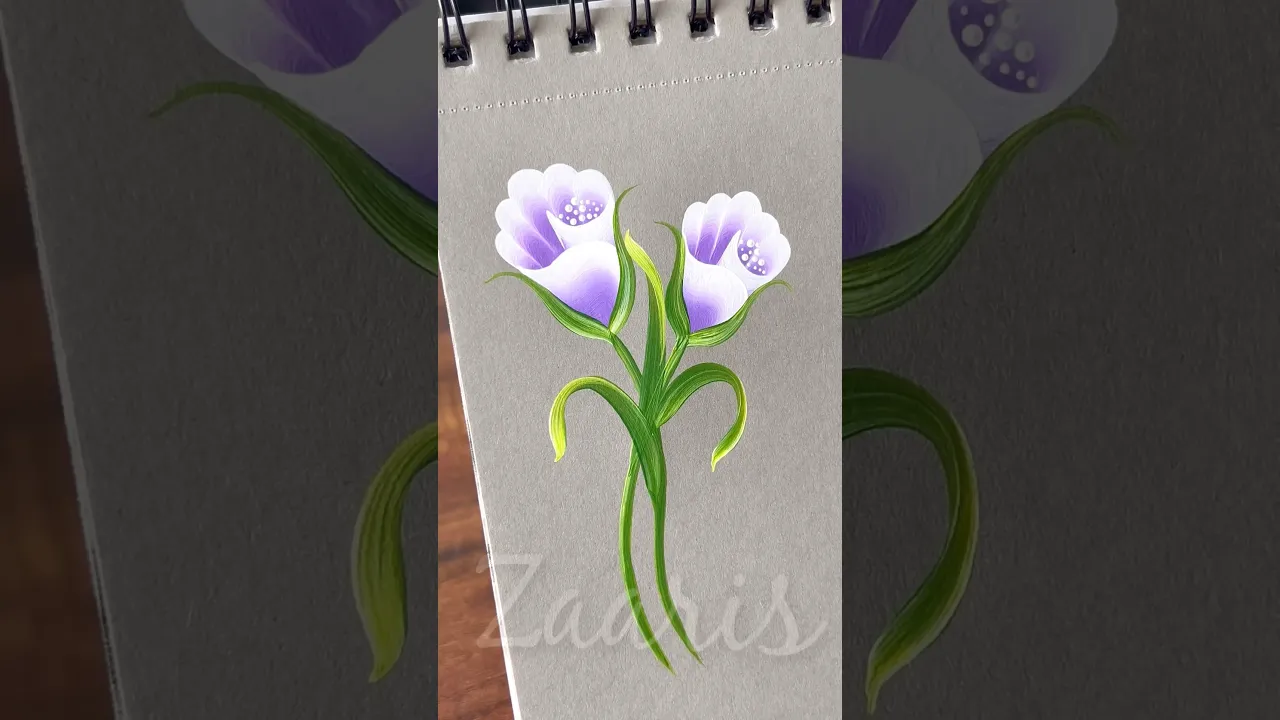 215 💜🌿One Stroke painting PURPLE FLOWERS 🎨🖌️ #art #shorts #purple #flowerdrawing #painting