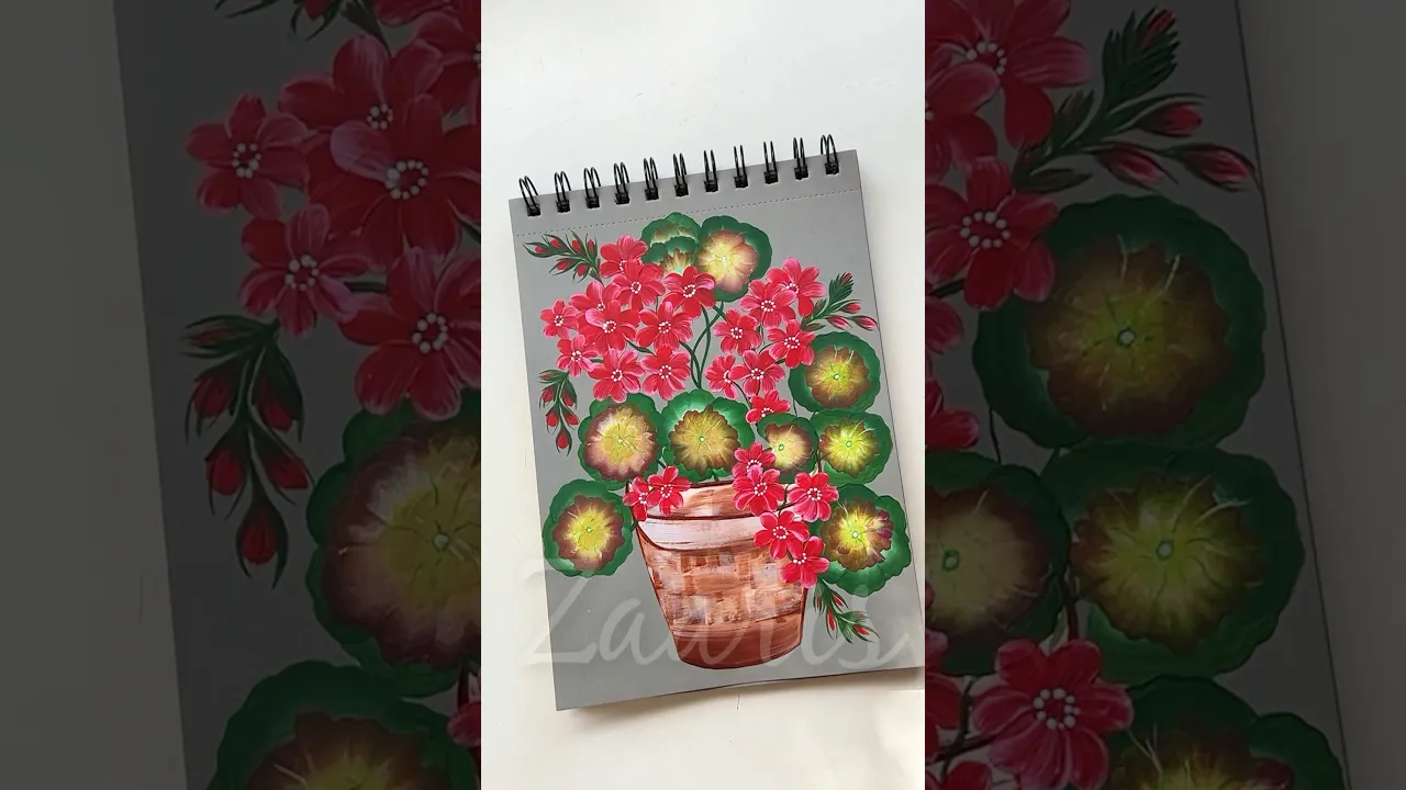 1259 🌺🌿Beautiful RED GERANIUMS flowers painting, using acrylic paints 🎨🫶✨💯 #shorts
