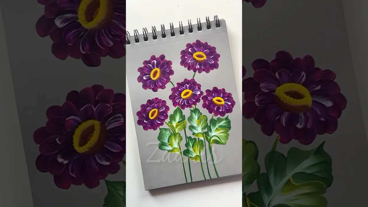 1228 💜💯✨🎉🌸🌿Vibrant VIOLET Flowers painting, using acrylic paints 💯✨🫶🌿🎉🎨💖🌸💜🎊 #shorts