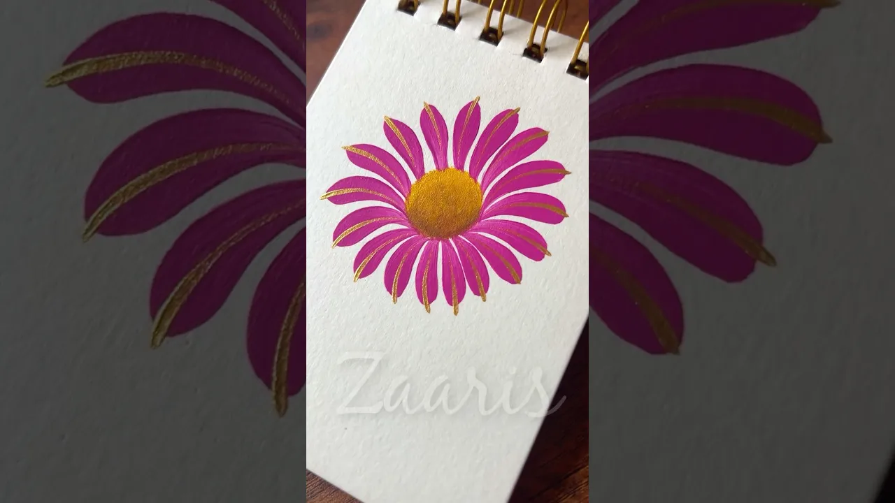 1151 🌸🫶💯🎊✨ LEARN to paint this simple elegant PINK & GOLD Flower using acrylic paints 💖🫶🎉 #shorts