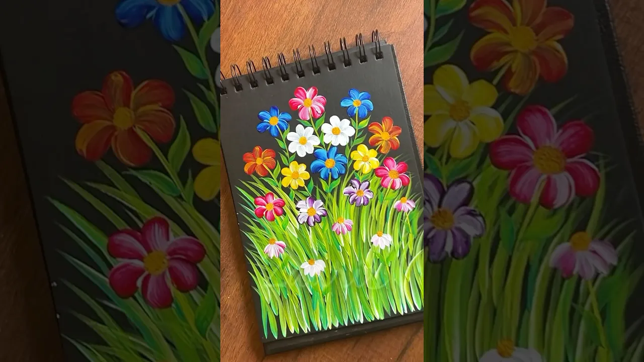 1267 🌸🌼💖🌿Wild colourful SPRING Flowers, acrylic painting 💯🎨💖🌿💯🫶 #shorts
