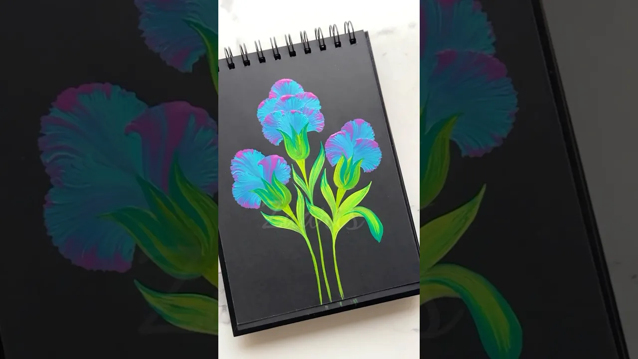 1346 🫶🙌🏻💙🩷Super easy Flower painting 💙🌸🎨🌿👍🏻 #shorts