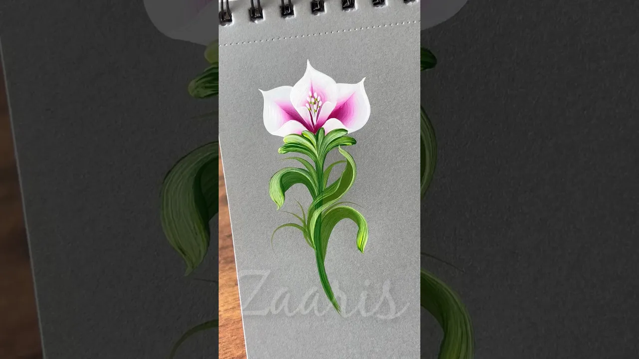 81 🌺PINK flower🖌️🎨using acrylic 🌈🌸 #art #floraart #shorts #pink #flowers #viral #flowerportrait