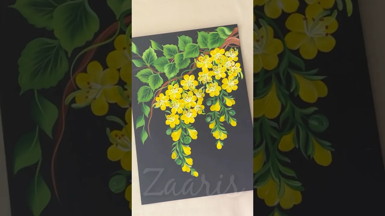 220 💛🌼CASSIA FISTULA ⧸ AMALTAAS, one stroke painting 🎨🖌️ #shorts #cassiafistula #art #flowerdrawing