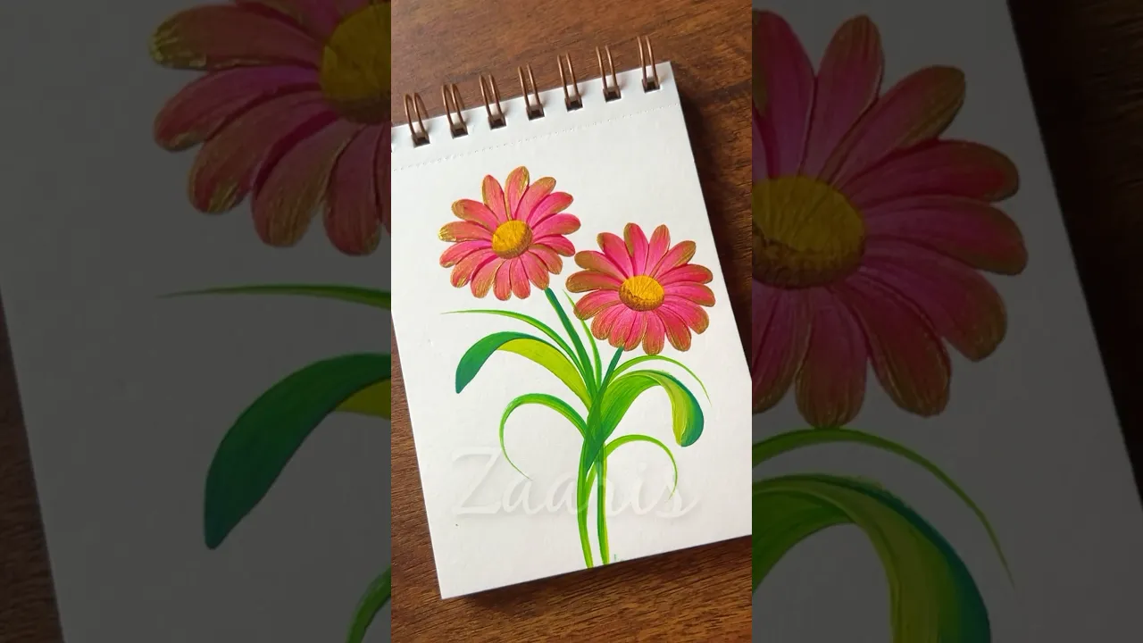1086 💖🎨🌿💯🌸🌺Beautiful Onestroke PINK & GOLD flowers painting using acrylic paints 🎨🫶 #shorts