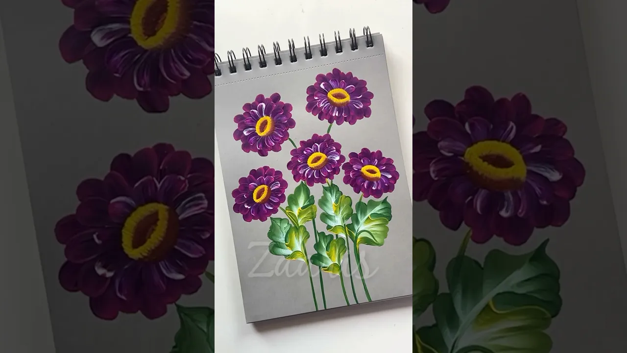1272 💜🌿💖🌸🎨Vibrant VIOLET FLOWERS painting using acrylic paints 🎨💯🫶 #shorts