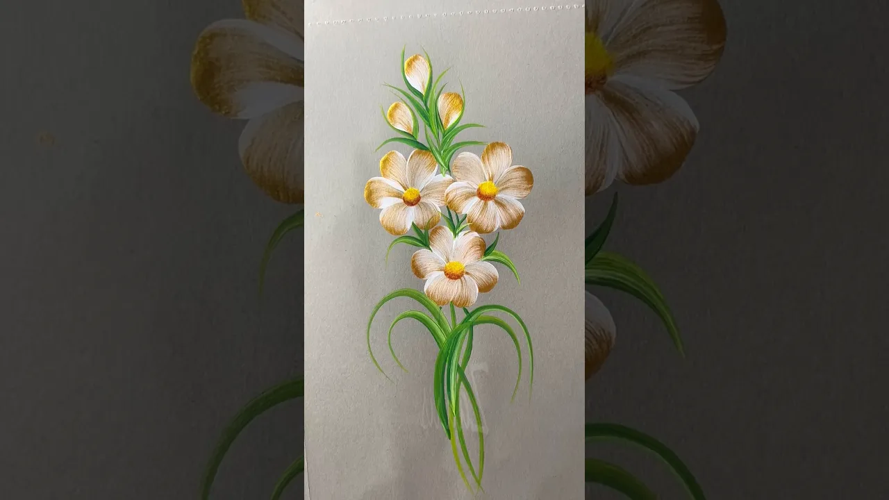 190 💛🌿One Stroke painting 🌼WHITE GOLD flowers acrylic 🖌️🎨 #shorts #viral #whitegold #acrylic #art