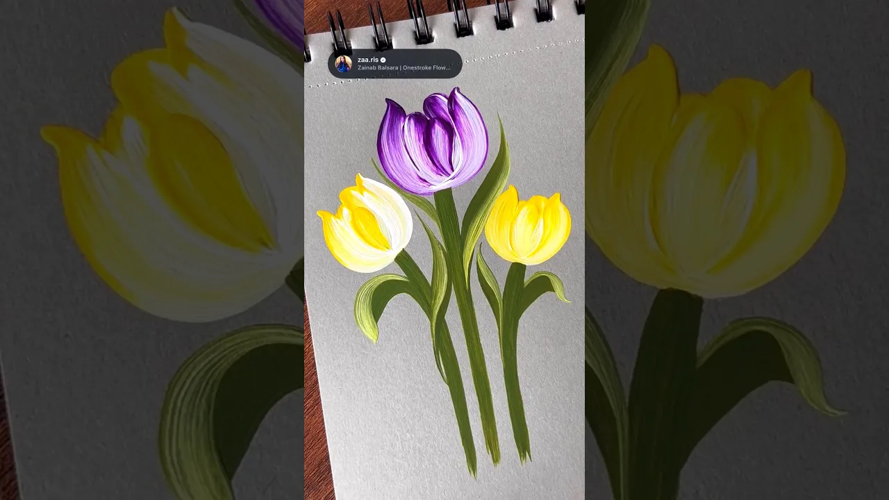 443 💜💛Pretty PURPLE & YELLOW flowers painting using acrylic paints & round brush strokes 🖌️🫶🏻🎨✅💯