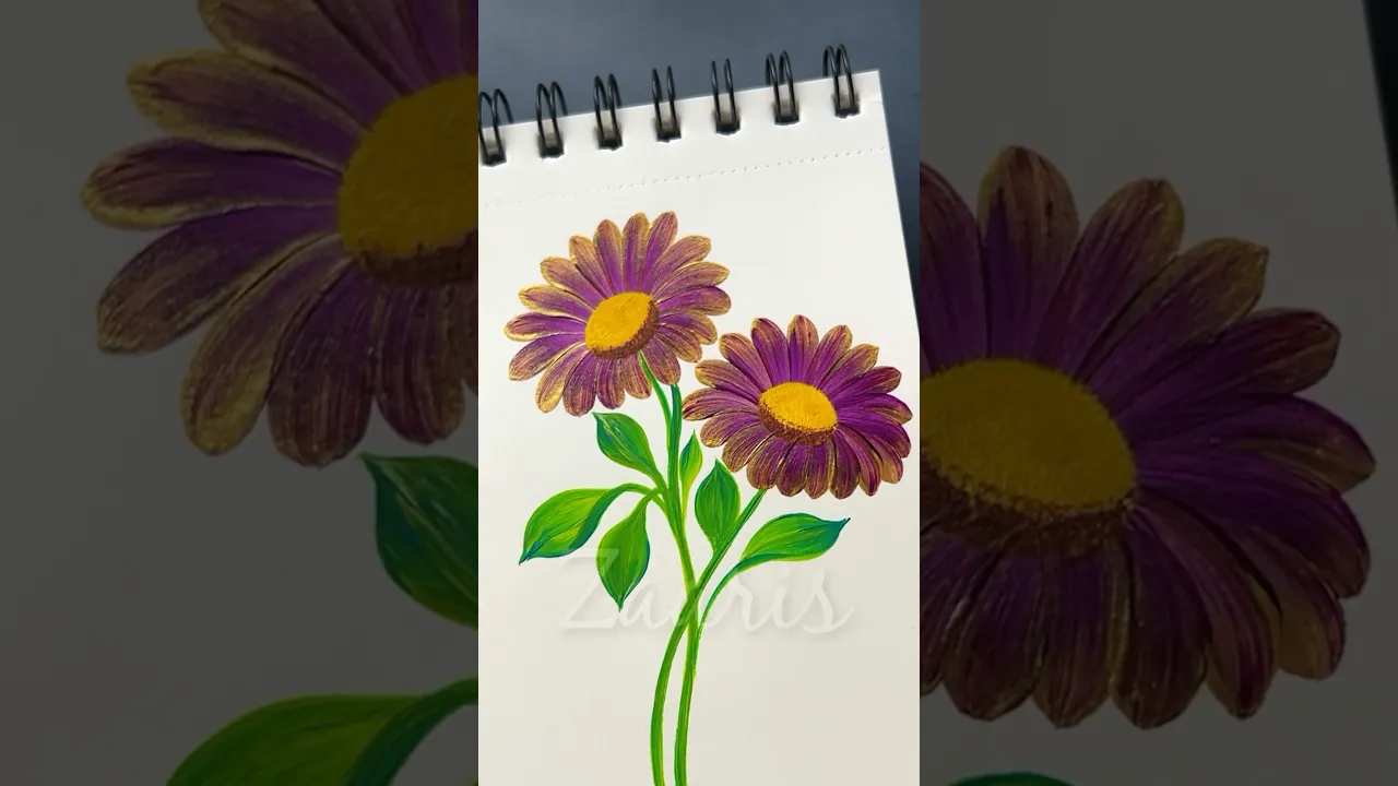 1245 💯✨💜Beautiful VIOLET & GOLD easy flowers painting, using acrylic paints✨🌿🌸💯❣️🌼🌸💖🫶🎉 #shorts