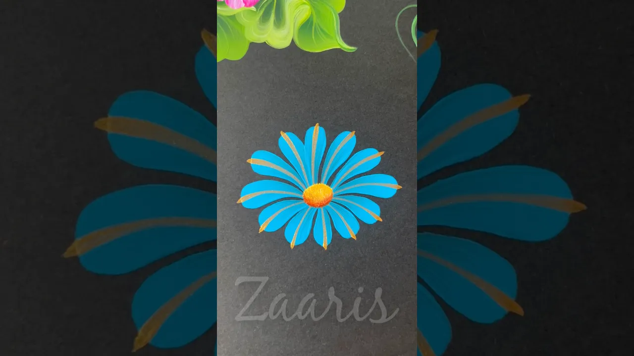 206 🩵🫶One Stroke painting BLUE GOLD flower with acrylic 🖌️🎨 #shorts #viral #blue #gold #art #flower