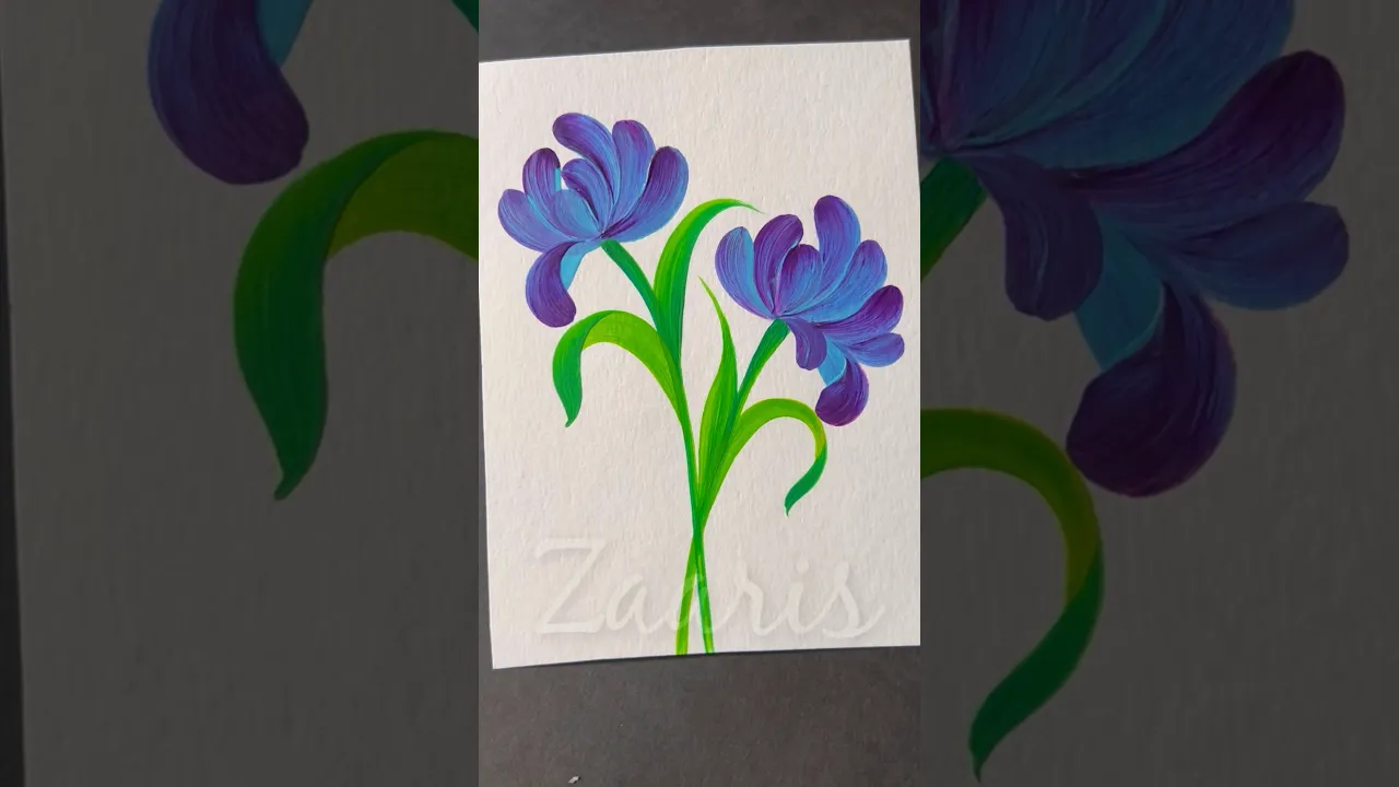 939 🩵💜💯🎨Easiest flower painting using acrylic paints 🎨🩵💜💯🎉 #flowerpainting #shorts #art