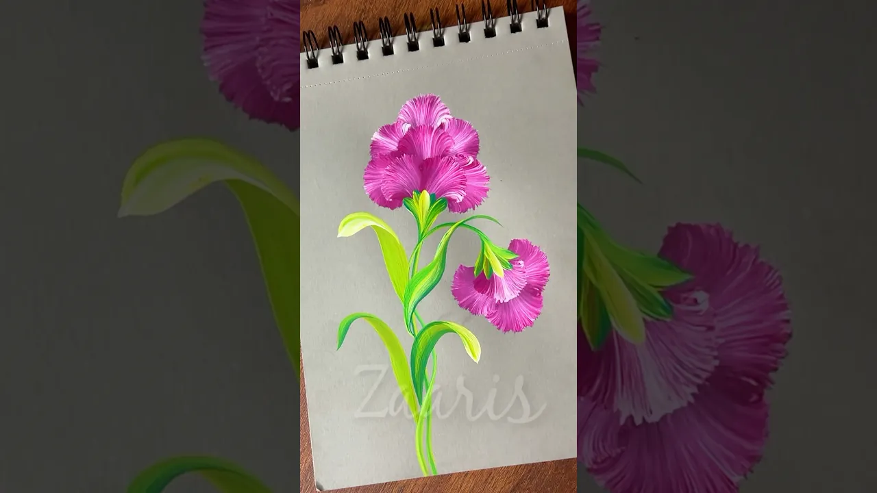 1170 🌸 ✨💖🌿🌼🎨💯🫶Gorgeous BURGUNDY CARNATIONS painting, using acrylic paints 🎨💯💖🫶🎉🌸🌺 #shorts