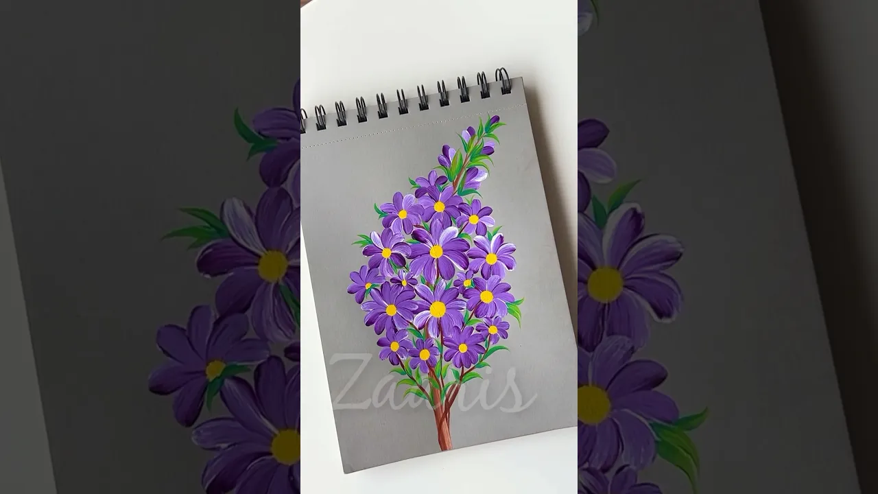 1205 💜🌿✨💯🫶Beautiful VIOLET bunch of flowers painting, using acrylic paints 🎨✨💜❣️🎊🌿🫶💯 #shorts