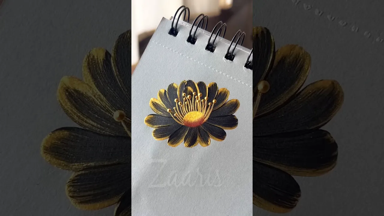 196 🖤🫶WOW 🖤Stunning BLACK GOLD flower acrylic 🖌️🎨 #shorts #art #viral #blackgold #acrylic #wow