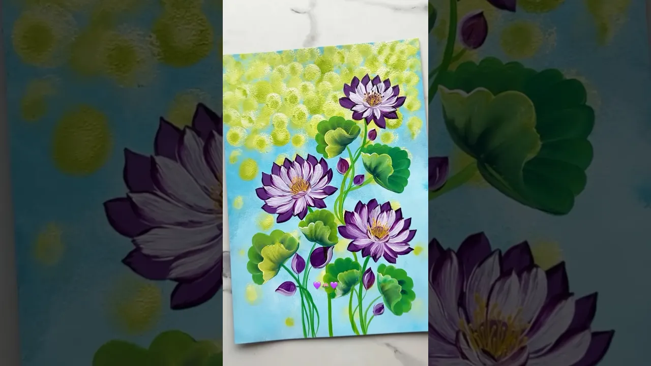 1357 🌿💜🪷ONESTROKE Acrylic painting 🎨🪷💜🌿 #wow #shorts #purple