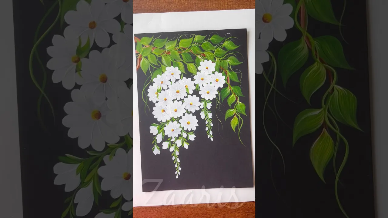 211 👌🌼One Stroke painting 🌿Gorgeous WHITE HANGING flowers acrylic 🎨 #shorts #white #flowerdrawing