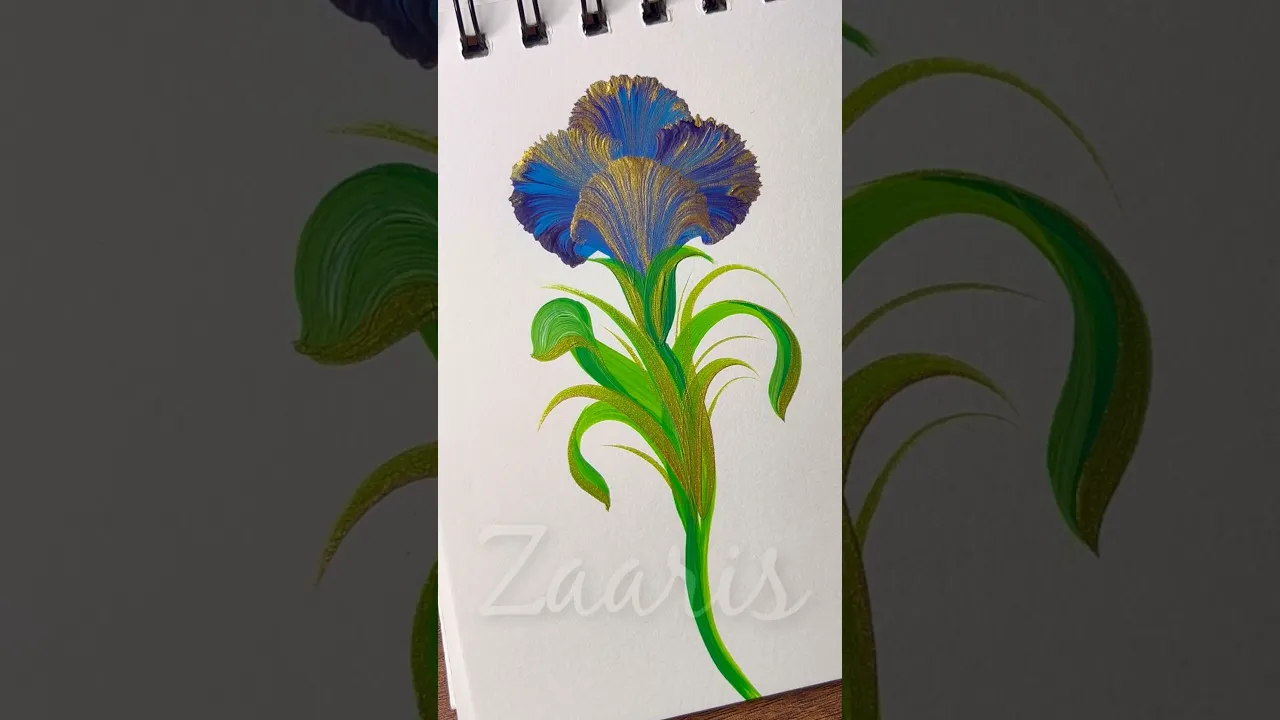 192 💙🫶WOW🌿Stunning BLUE GOLD Carnation flower acrylic🖌️🎨 #shorts #carnation #viral #blue #gold #yt