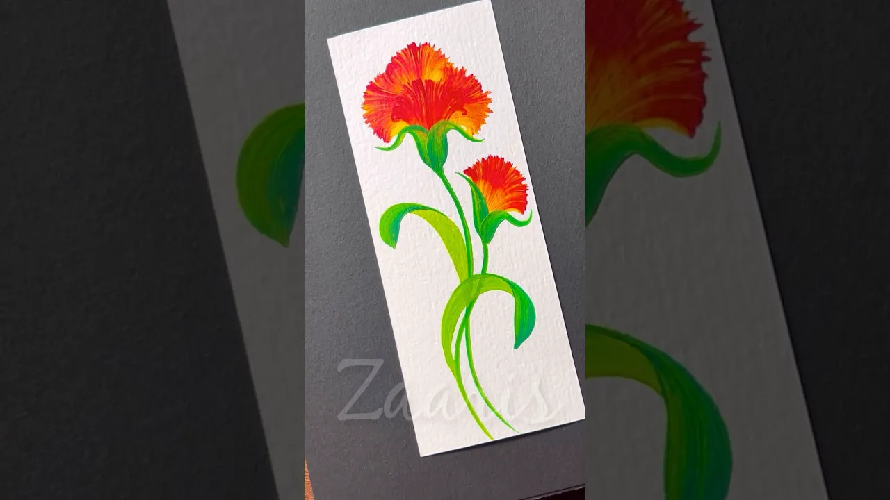 1070 ❤️💛🌺🌼Vibrant CARNATIONS painting idea on a BOOKMARK, using acrylic paints 💛❤️🌺🫶💯 #shorts