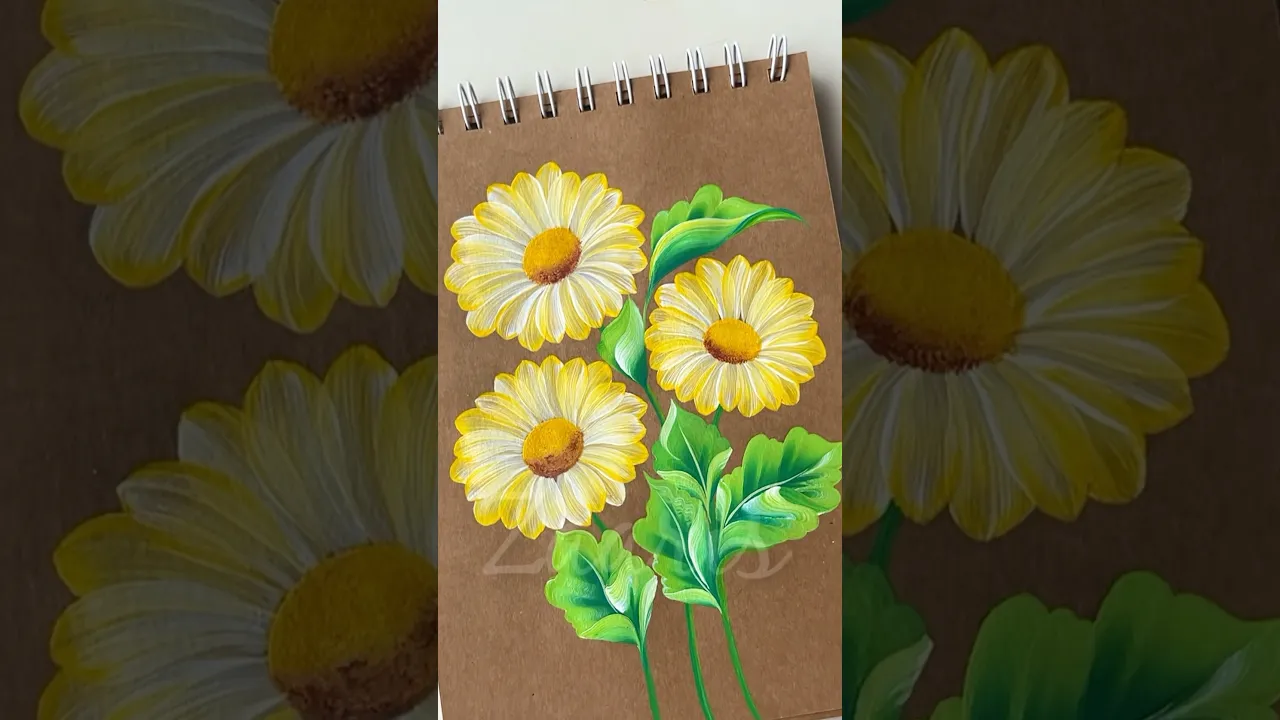 1094 🌼💛🎨🫶💯🌿Beautiful YELLOW & WHITE Onestroke floral painting using acrylic paints 💛🫶🌼 #shorts