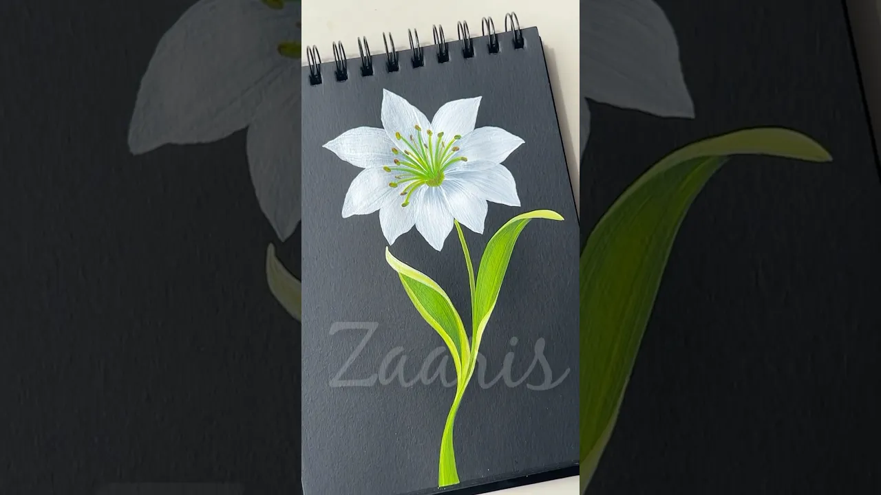 1092 🤍💚🫶💯🌿Super EASY WHITE LILY Flower painting using acrylic paints 🎨🤍💯🌿💚🫶 #shorts