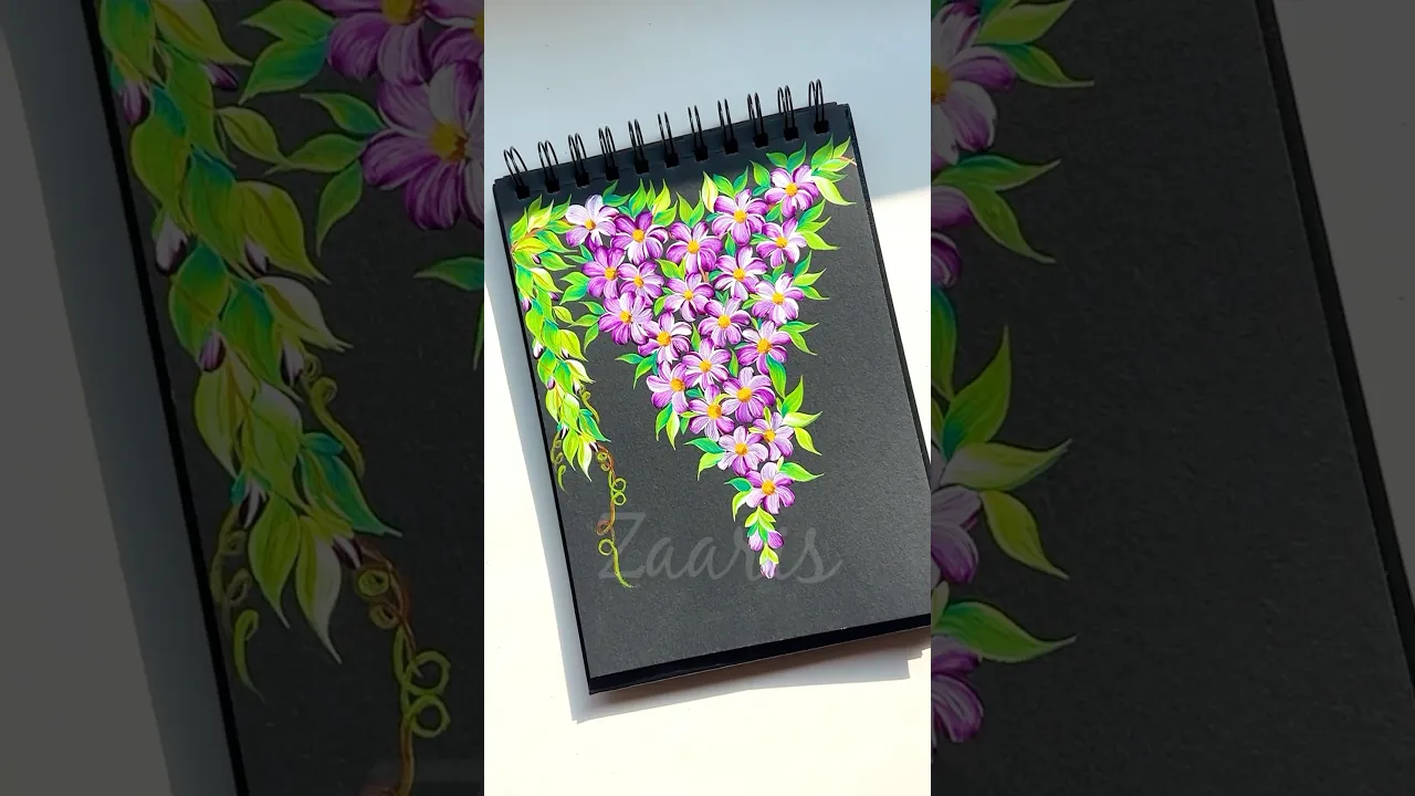 1287 💜🌿🎨Beautiful VIOLET hanging flowers, Onestroke acrylic painting 💖🫶🌿✨💞💯 #shorts