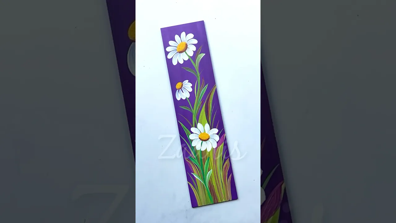 1280 💜🎨🌿Beautiful Onestroke Daisies acrylic painting on a MDF wooden bookmark 🎨🌿💯🫶 #shorts