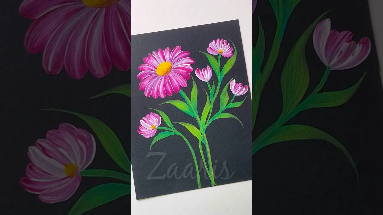 1023 🌺🎨💯🌿Pretty FUCSHIA flowers painting using acrylic 🎨 #flowerpainting #shorts #art