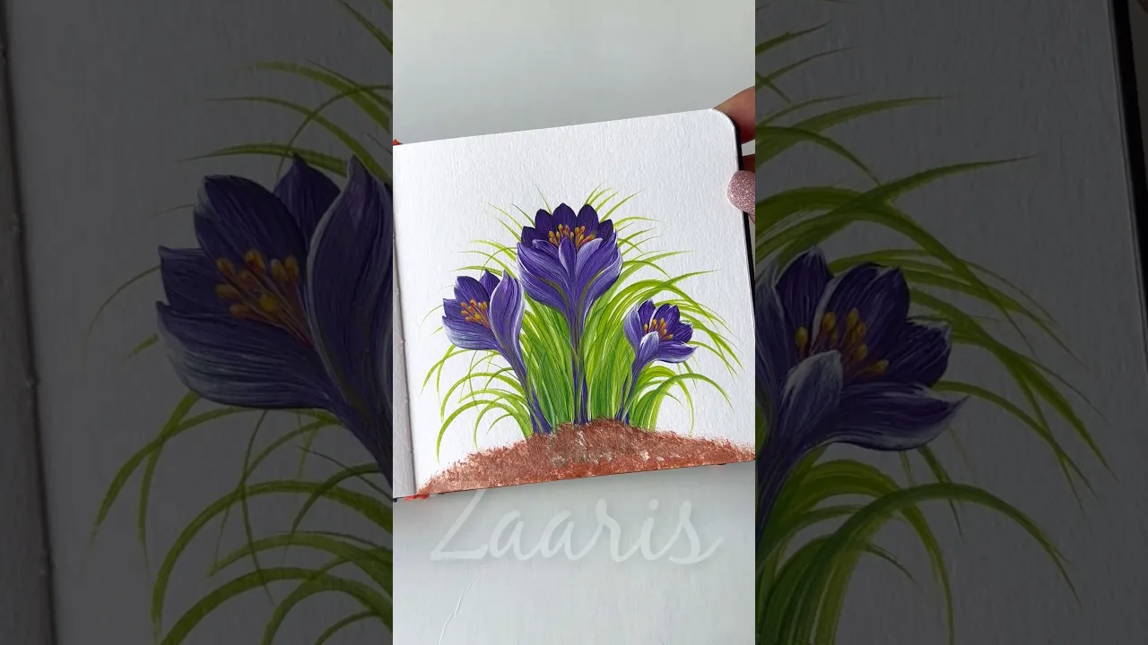 60 💜Simple PURPLE 🪻 and GRASS acrylic🖌️🎨#shorts #viral #purple #grass #acrylic #viralnow #flowers