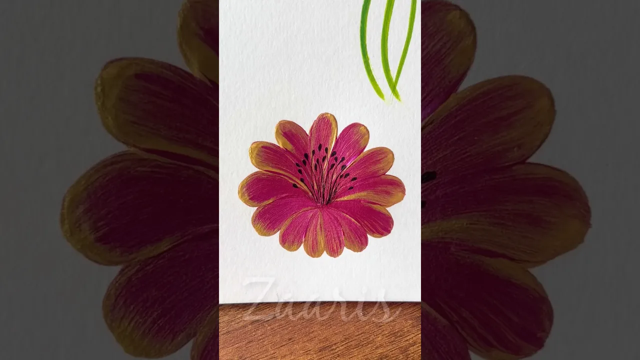 160 🌺simple PINK GOLD flower🖌️acrylic🎨Beginner friendly🫶👌 #art #flowers #shorts #viral #gold #pink