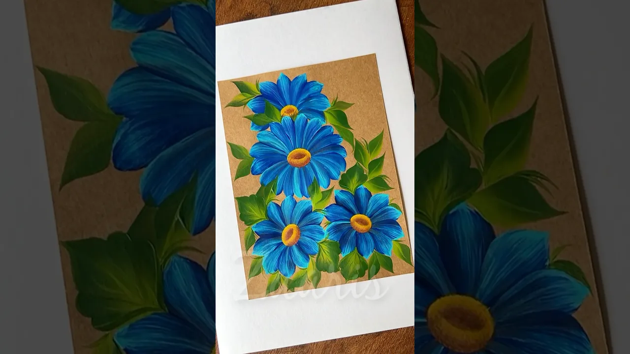 907 💙🩵🤍🎨💯Beautiful BLUE flower painting using acrylic 🎨🫶💙 #flowerpainting #shorts #art