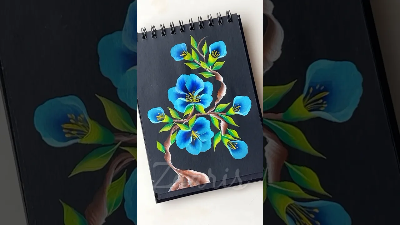 1097 💙🩵🫶💯Beautiful BLUE Onestroke floral painting design,using acrylic paints 🎨💙🩵💃🏼🌿🎉 #shorts