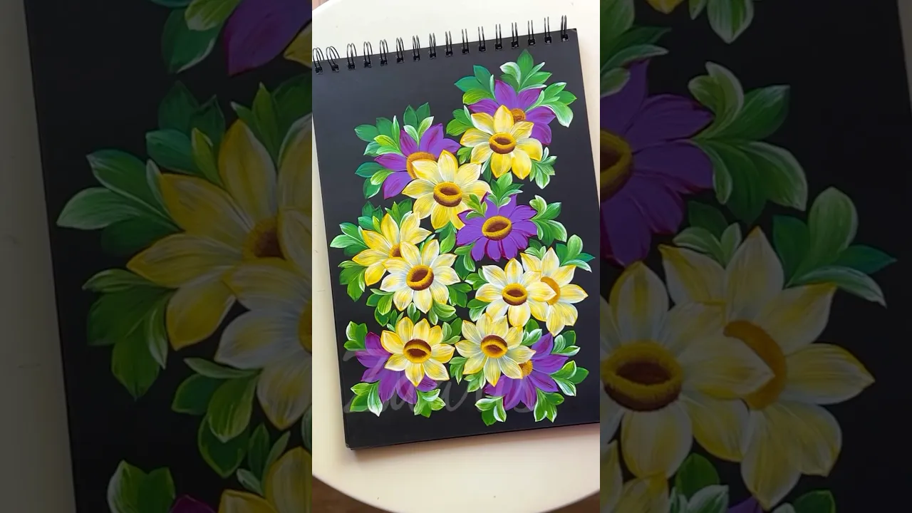 1266 💛💜Beautiful COLOURFUL Flowers, acrylic painting 🌸🌼✨🎨💯🫶 #shorts