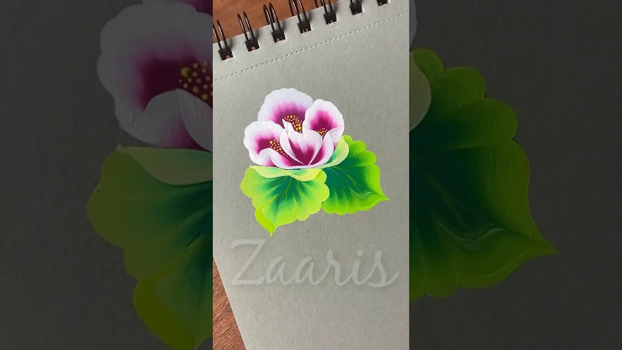 1075 🌺🎨Beautiful Onestroke PINK FLOWER painting design using acrylic paints 🎨🫶💙💜🌸🌿 #shorts