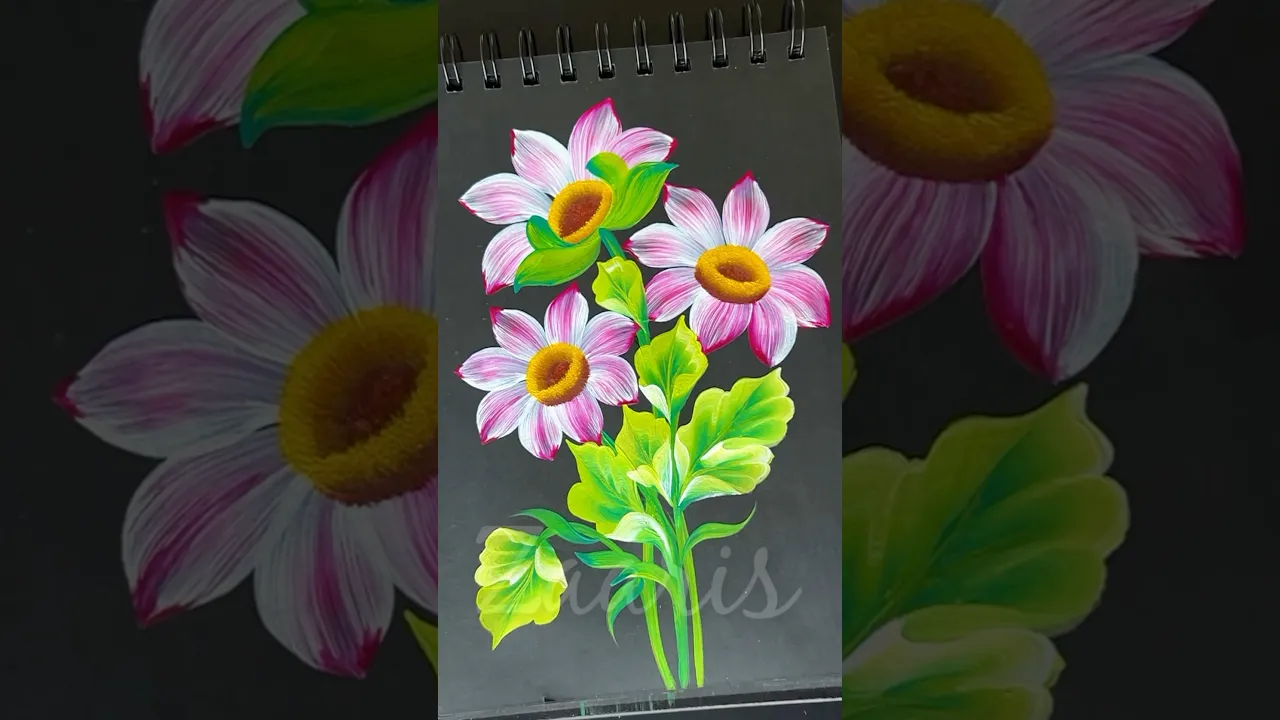 1257 🌸🌿Beautiful PINK FLOWERS Onestroke painting using acrylic paints 🎨🫶💖💯✨ #shorts