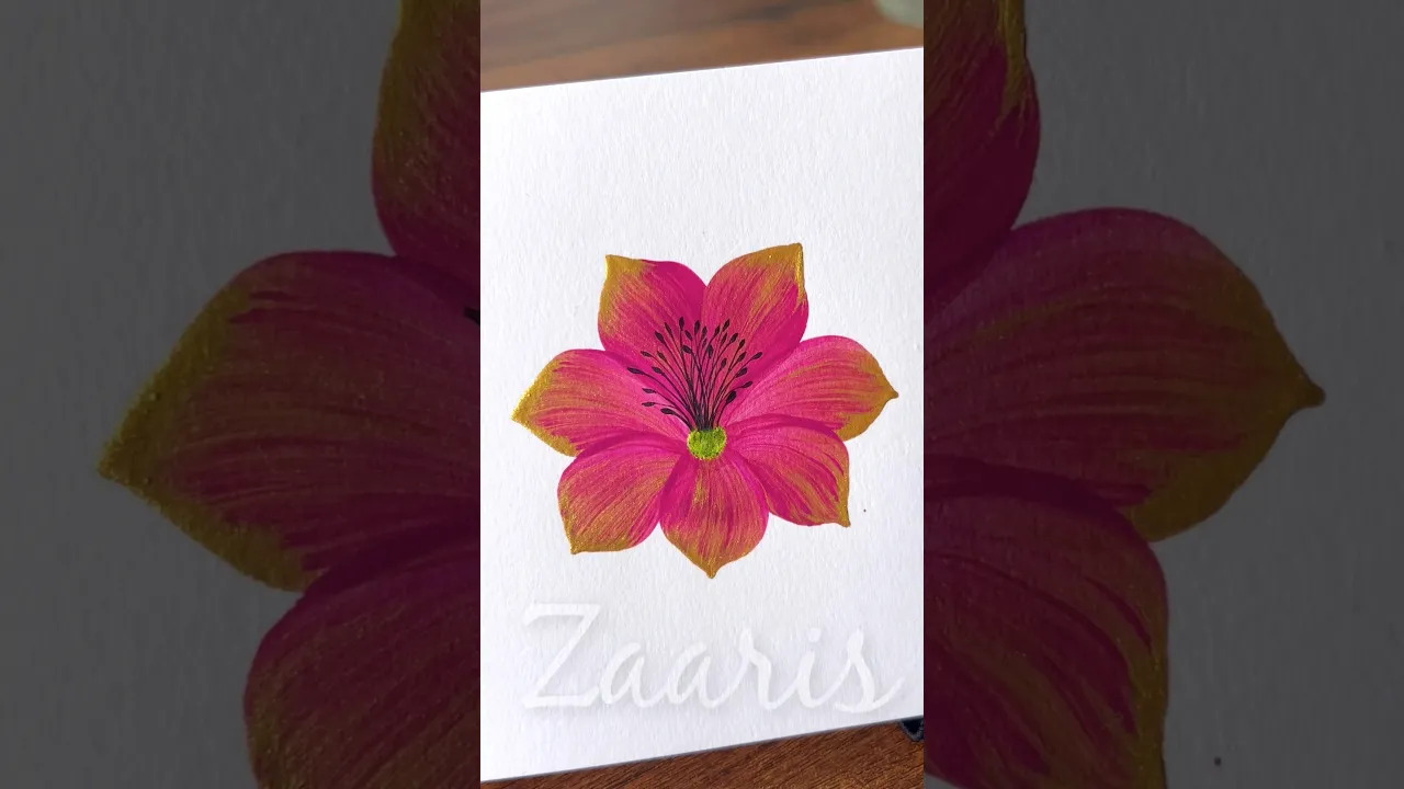 250 👌💯Simple PINK GOLD flower 🌺 painting using acrylic paints #flowerpainting #shorts #art #pinkgold