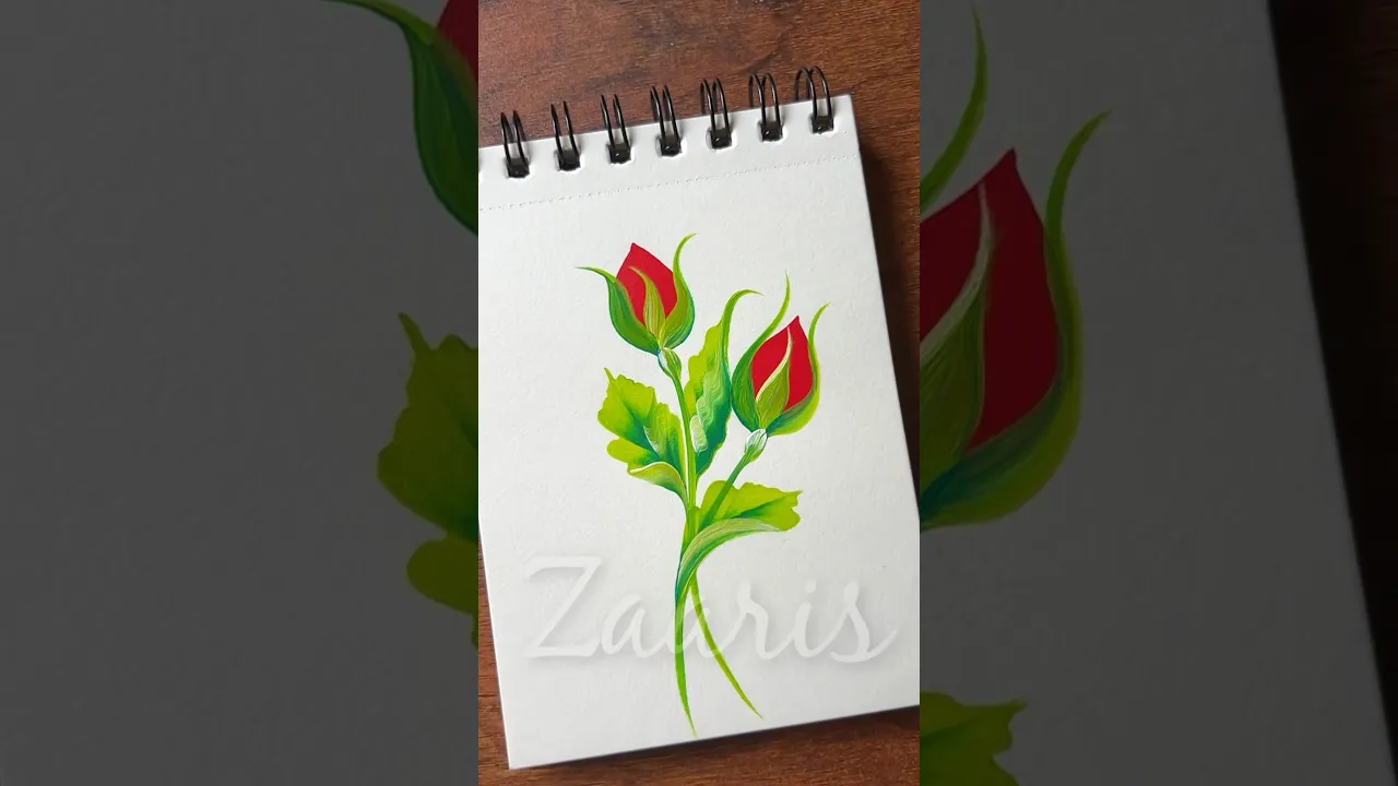 1166 🌹💯🫶🎊💖🎨Easy FREEHAND RED ROSE BUDS painting, using acrylic paints 🎨💯🌹🫶💖💛🌿🌹 #shorts