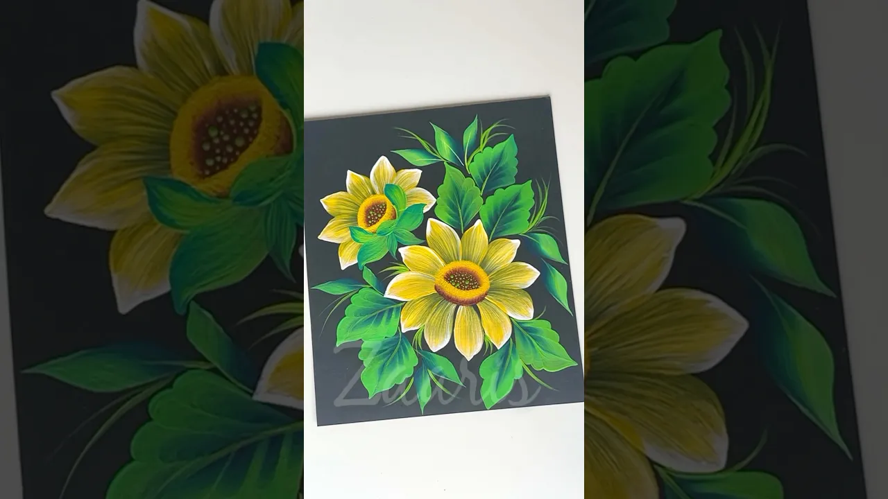 1219 🌼🌿💯Beautiful YELLOW FLOWERS painting, using acrylic paints 🎨💯🫶🌸💜💙🎊🪷🎉🌸💖 #shorts