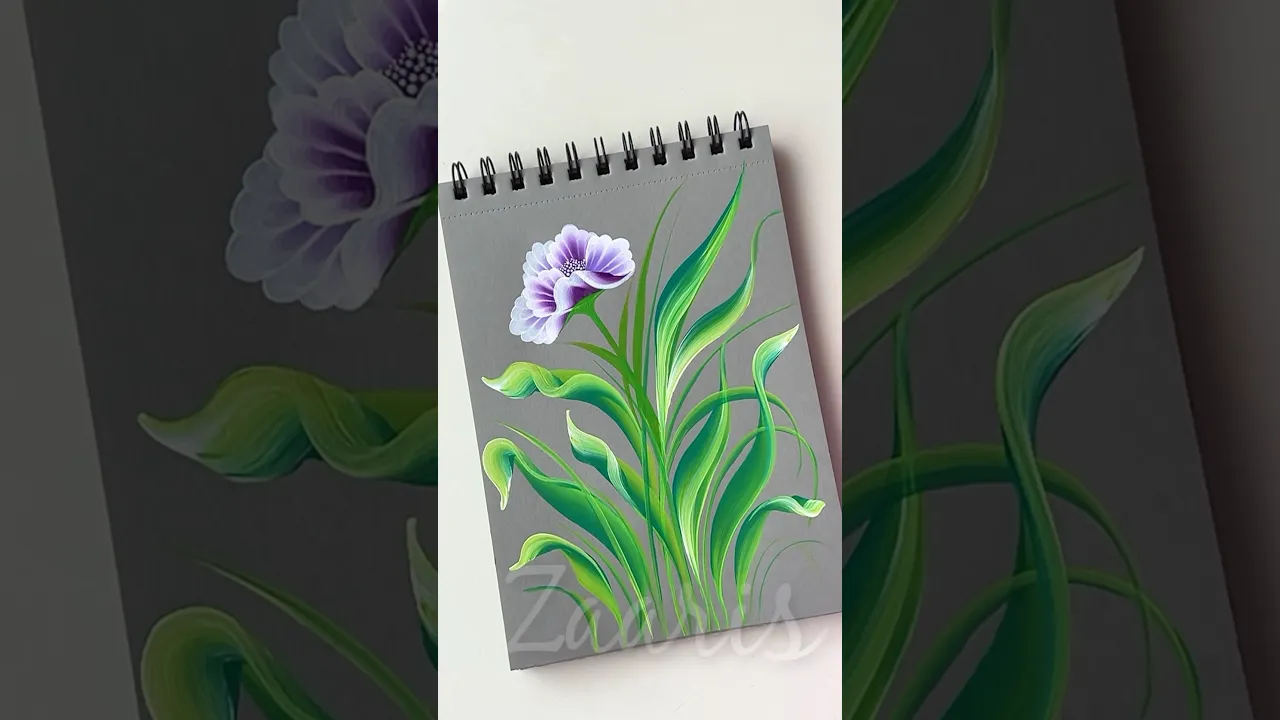 1029 💜💯🌿🎨Elegant OneStroke floral painting design using acrylic 🎨💯💜 #flowerpainting #shorts #art