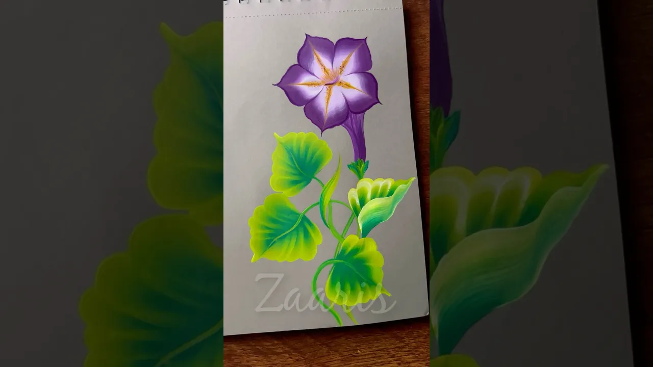 1163 💜🌸🎉💯Pretty VIOLET MORNING GLORY Flower painting, using acrylic paints 💜💯🎨🌿🎉🌸🫶💖 #shorts